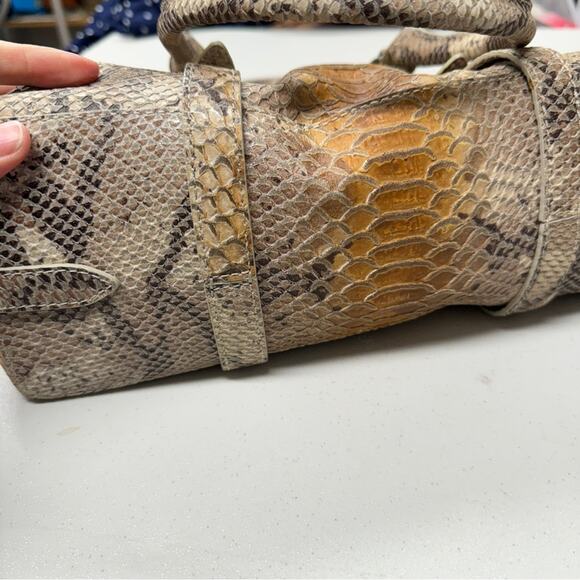 Forth & Towne Tan Calf Leather Snake Print Satchel Handbag Purse Womens Luxury - Picture 6 of 11